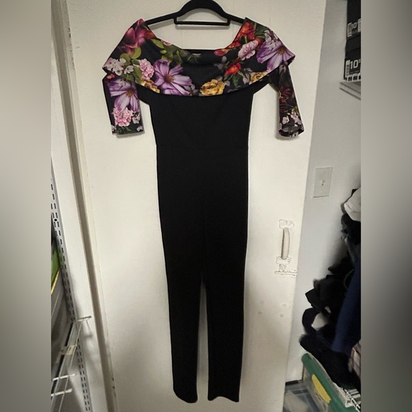 Pants - True Violet black and floral jumpsuit
